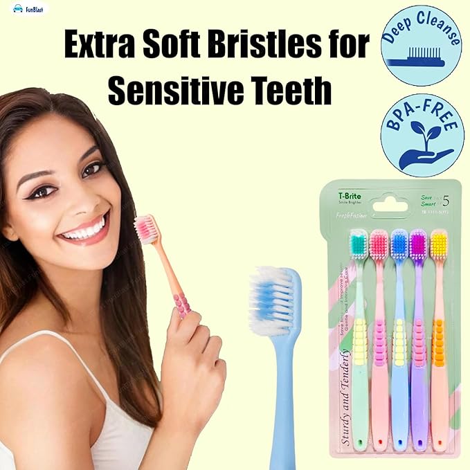 Adults Premium Soft Bristle Toothbrush Set (Pack of 5) – Deep Cleaning & Comfortable Grip
