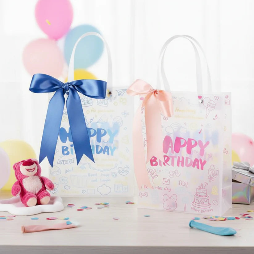 Happy Birthday Gift Bags with Ribbon Handle โ Cute Party Favor Bags for Kids & Birthday Decorations