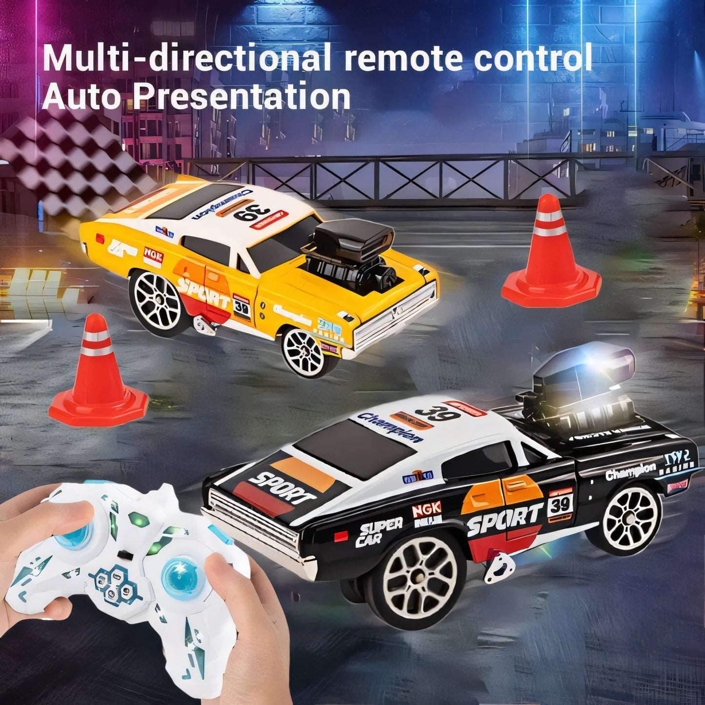 Remote Control Drift Racing Car Set | High-Speed RC Cars with LED Lights, Music & Controller