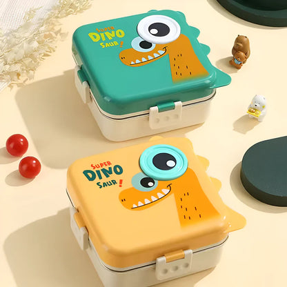 Cute Dino Kids Lunch Box – Stainless Steel Leakproof Bento Lunch Box with Compartments (8+ Years)