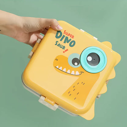 Cute Dino Kids Lunch Box – Stainless Steel Leakproof Bento Lunch Box with Compartments (8+ Years)