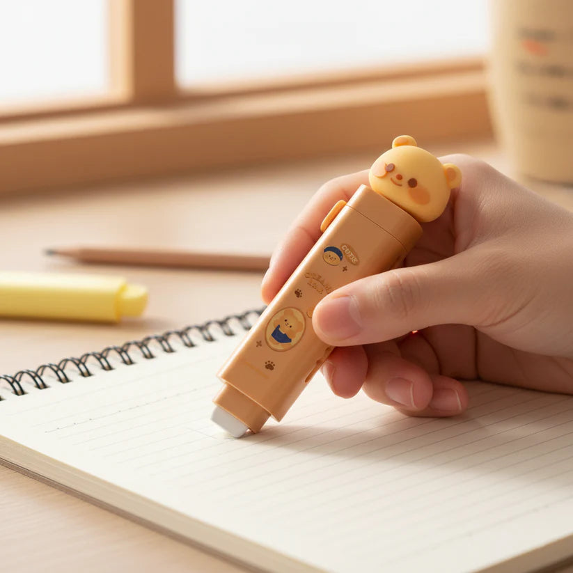 Cute Cartoon Push-Pull Eraser – Retractable Silicone Eraser for Kids