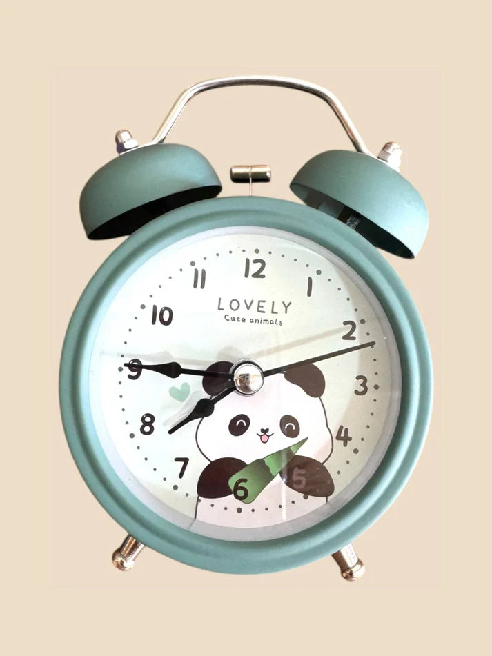 Cute Panda Twin Bell Alarm Clock | Silent Non-Ticking Desk Clock with Night Light for Kids & Bedroom