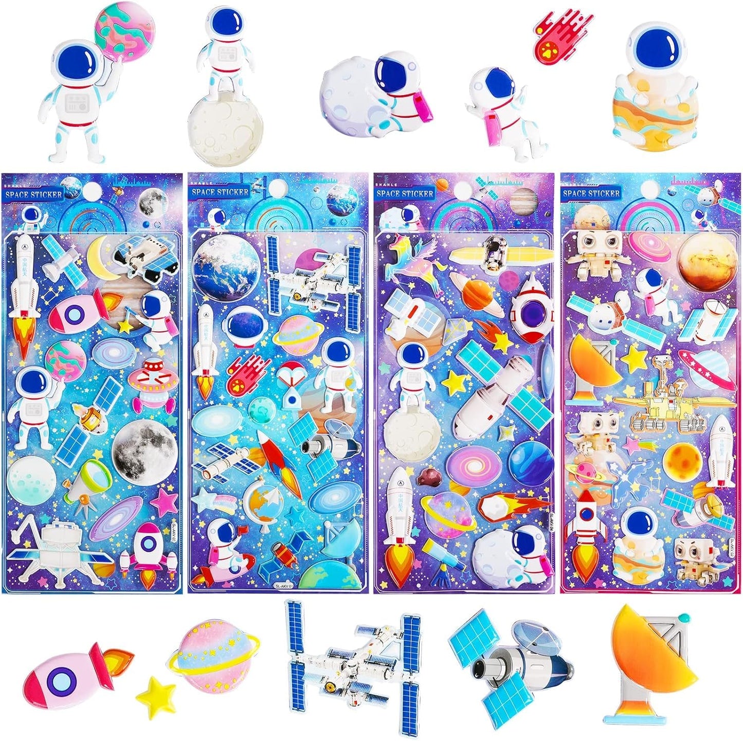Self-Adhesive Kawaii 3D Puffy Stickers Set (Astronaut / Space)- Set of 2
