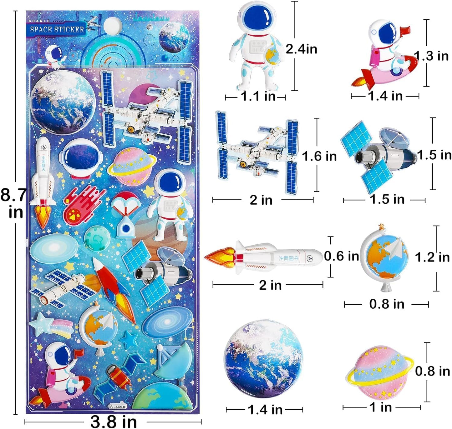 Self-Adhesive Kawaii 3D Puffy Stickers Set (Astronaut / Space)- Set of 2