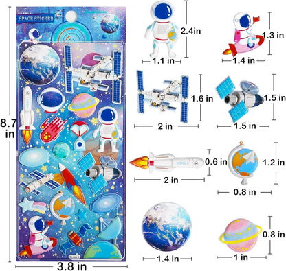Self-Adhesive Kawaii 3D Puffy Stickers Set (Astronaut / Space)- Set of 2