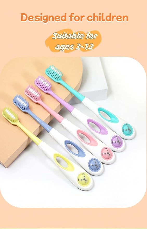 Kids (3-6 Years) Soft Bristle Toothbrush Set (Pack of 5) – Cartoon Grip Handle & Gentle Cleaning