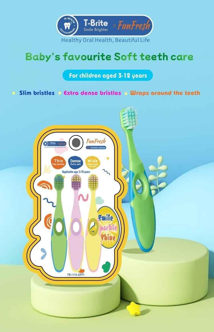 Kids (3-6 Years) Soft Bristle Toothbrush Set (Pack of 3) – Gentle Cleaning & Easy Grip