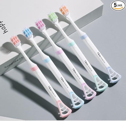Adults Soft Bristle Toothbrush with tongue cleaner Set (Pack of 5) – Gentle Cleaning & Gum Care for Daily Use