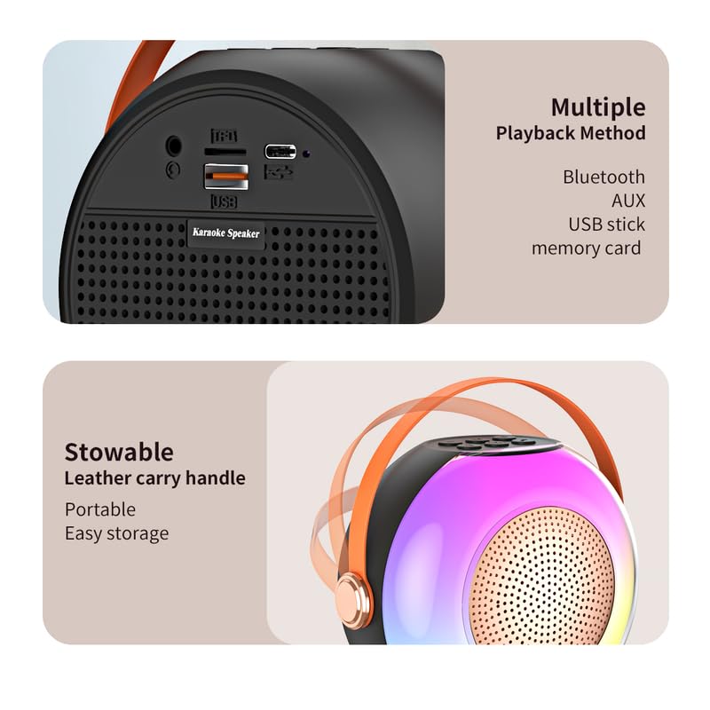 Wireless Karaoke Microphone with RGB Speaker | Portable Bluetooth Singing Mic with LED Lights & Rechargeable Battery