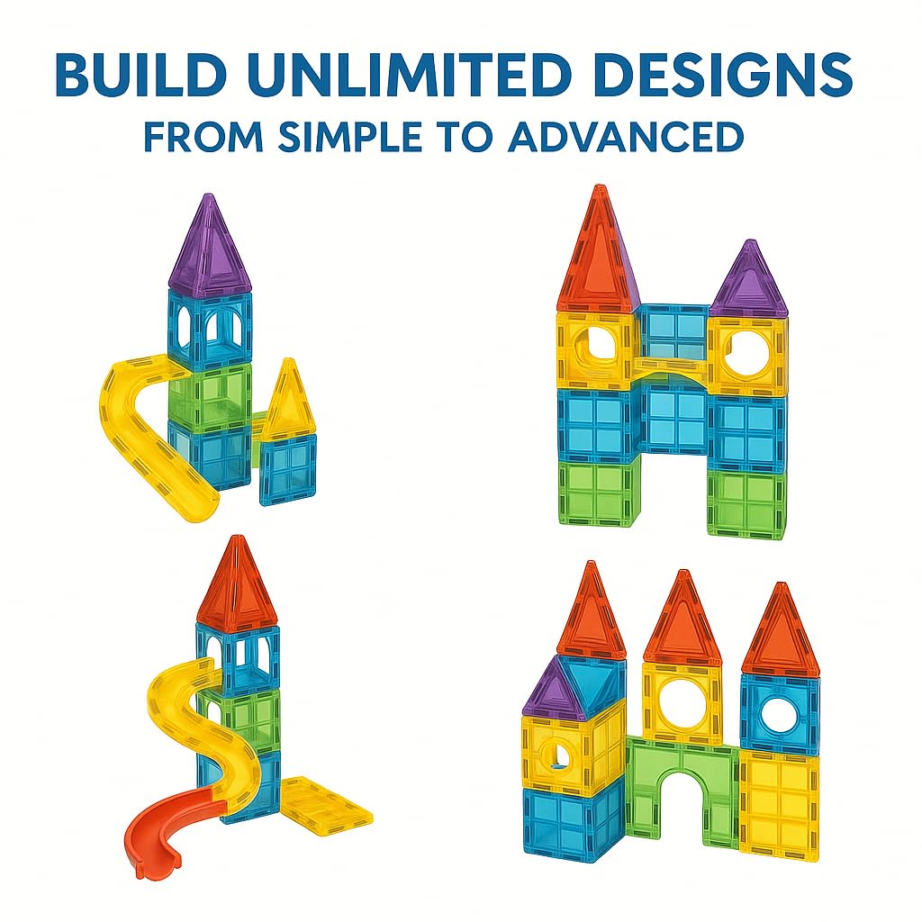 Magnetic Tiles Building Blocks Set | 75 PCS STEM Learning Construction Toy with Rolling Ball Track