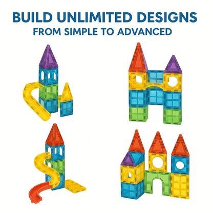 Magnetic Tiles Building Blocks Set | 75 PCS STEM Learning Construction Toy with Rolling Ball Track