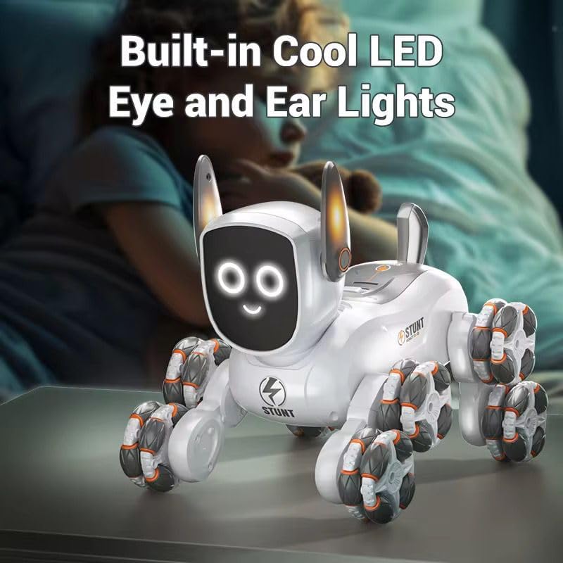 Smart RC Stunt Robot Dog – Gesture Control, Omni-Wheel 360° Drift Toy with Lights & Music