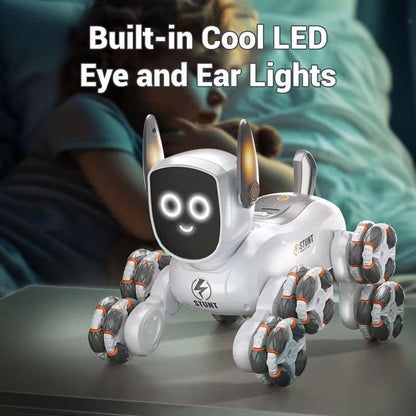 Smart RC Stunt Robot Dog – Gesture Control, Omni-Wheel 360° Drift Toy with Lights & Music