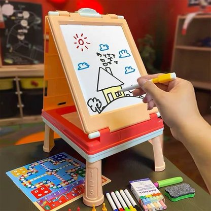 My First Art Studio Double-Sided Drawing Board for Kids | 3-in-1 Painting, Writing & Chess Game Set