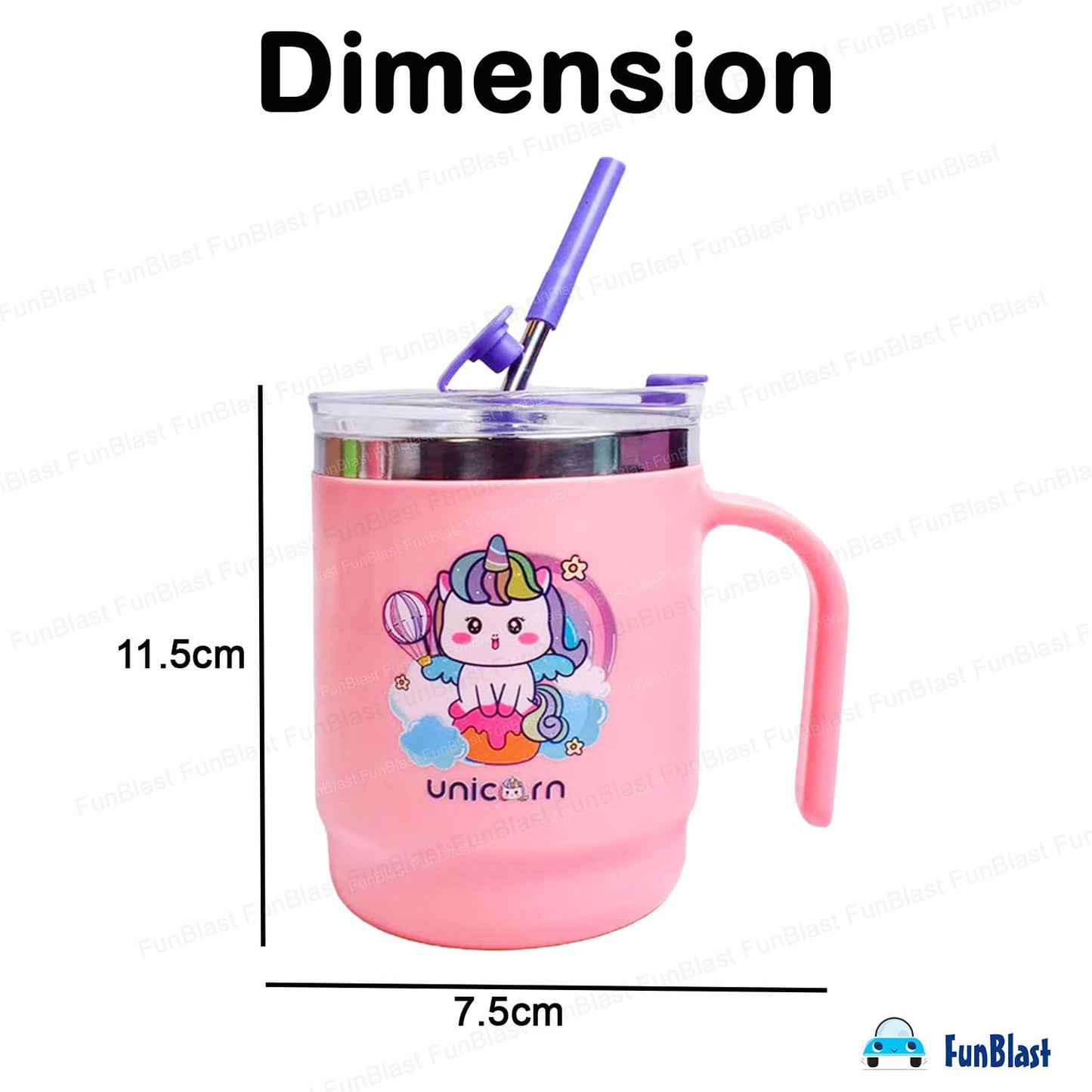 Unicorn Kids Insulated Mug with Straw | Leakproof Stainless Steel Cup with Handle