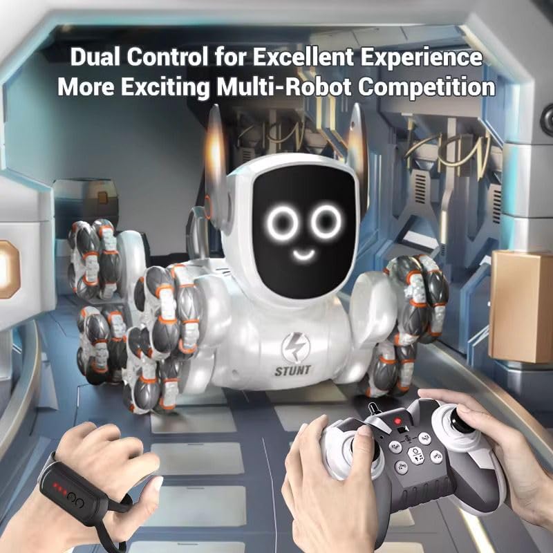 Smart RC Stunt Robot Dog – Gesture Control, Omni-Wheel 360° Drift Toy with Lights & Music