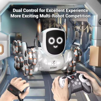 Smart RC Stunt Robot Dog – Gesture Control, Omni-Wheel 360° Drift Toy with Lights & Music
