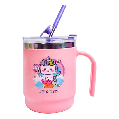 Unicorn Kids Insulated Mug with Straw | Leakproof Stainless Steel Cup with Handle