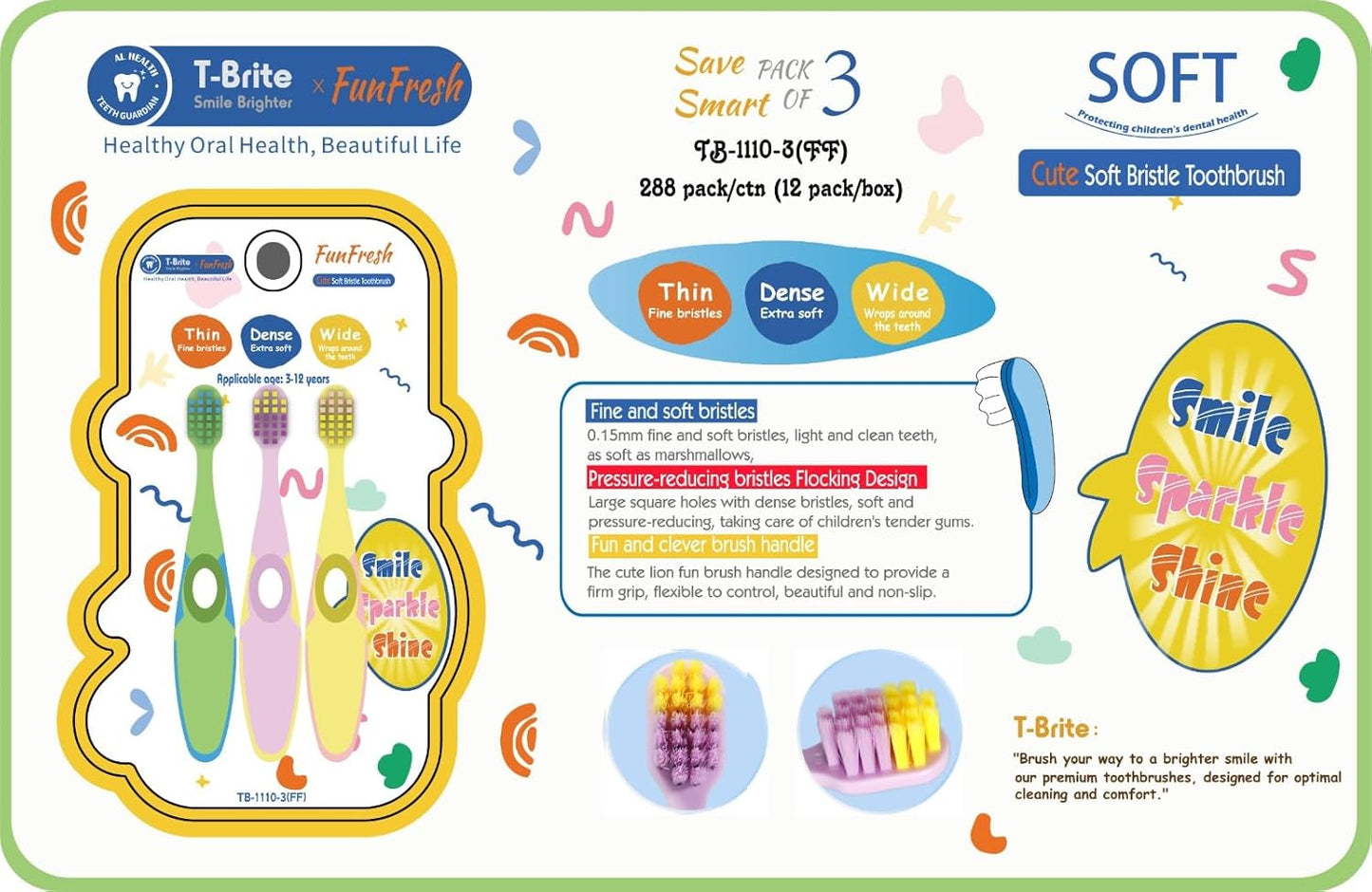 Kids (3-6 Years) Soft Bristle Toothbrush Set (Pack of 3) – Gentle Cleaning & Easy Grip