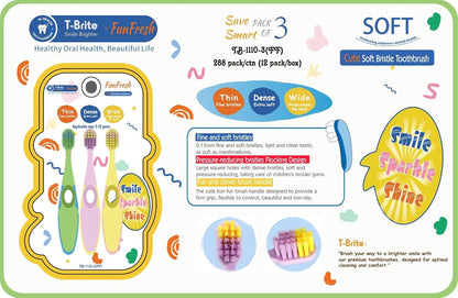 Kids (3-6 Years) Soft Bristle Toothbrush Set (Pack of 3) – Gentle Cleaning & Easy Grip