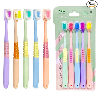 Adults Premium Soft Bristle Toothbrush Set (Pack of 5) – Deep Cleaning & Comfortable Grip