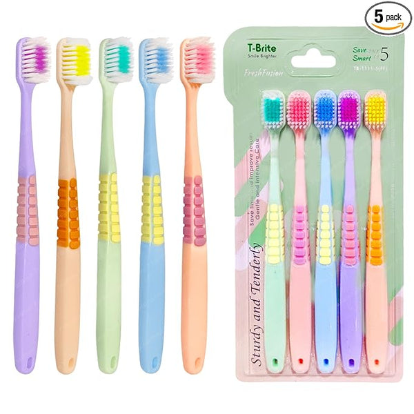 Adults Premium Soft Bristle Toothbrush Set (Pack of 5) – Deep Cleaning & Comfortable Grip