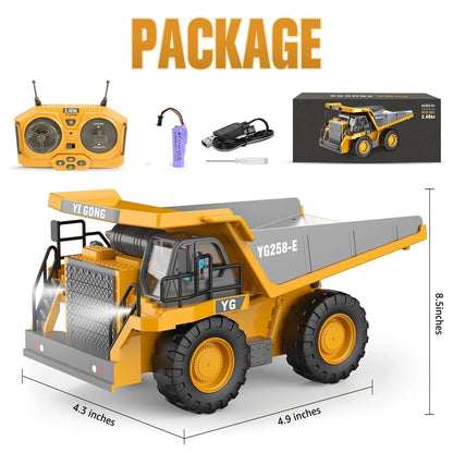 Remote Control Dump Truck | Heavy Duty RC Construction Truck with Lights, Sound & Rechargeable Battery