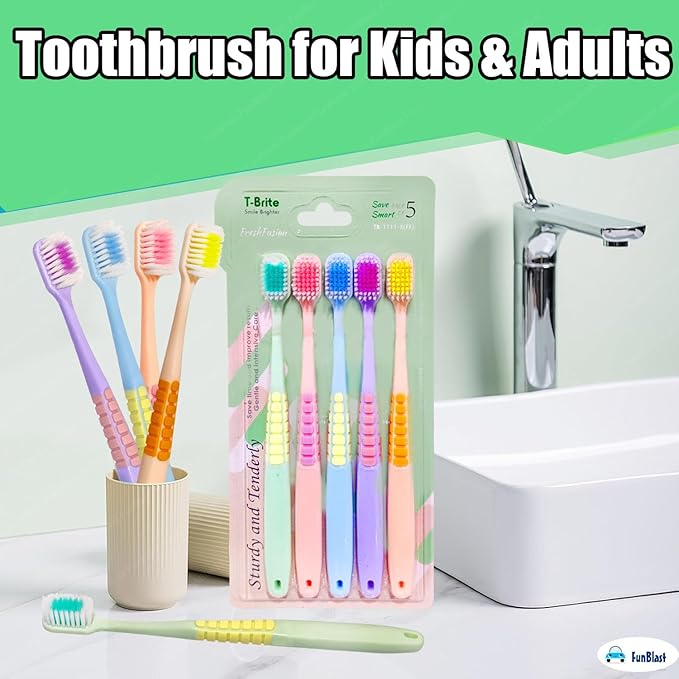 Adults Premium Soft Bristle Toothbrush Set (Pack of 5) – Deep Cleaning & Comfortable Grip