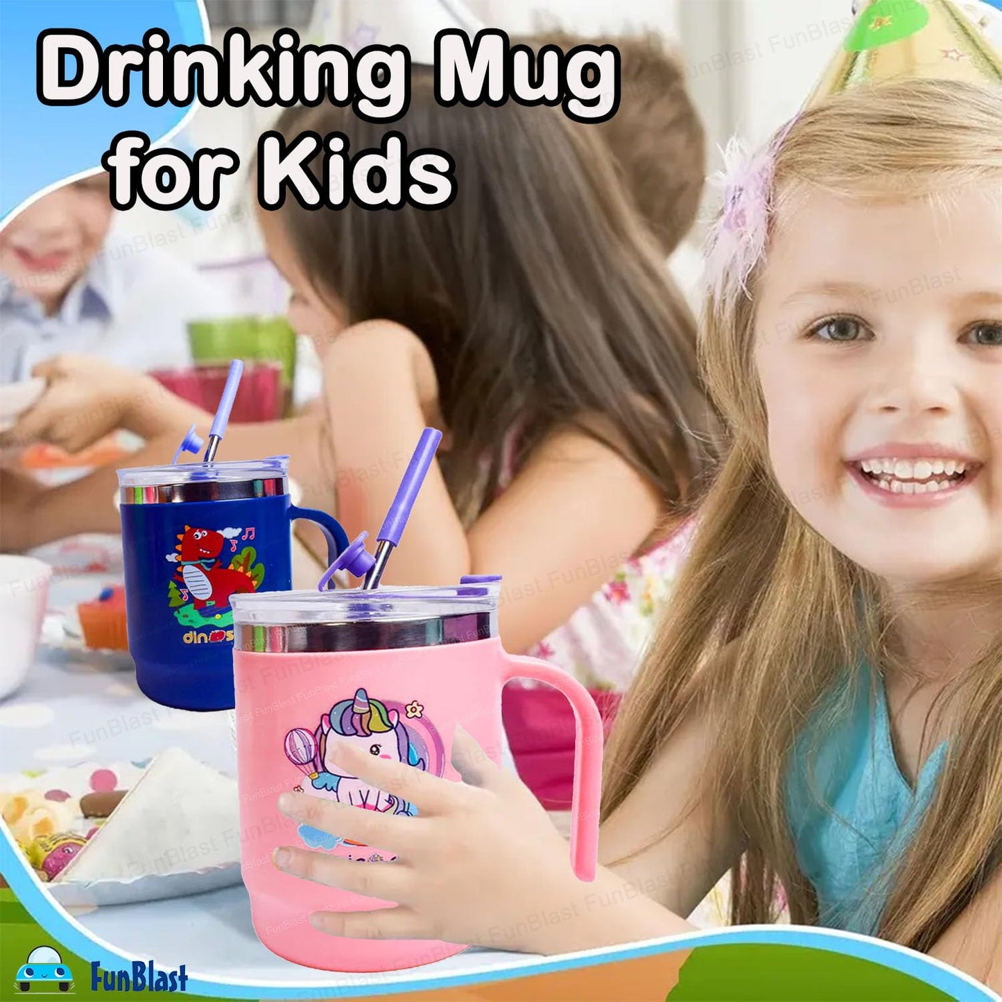 Unicorn Kids Insulated Mug with Straw | Leakproof Stainless Steel Cup with Handle