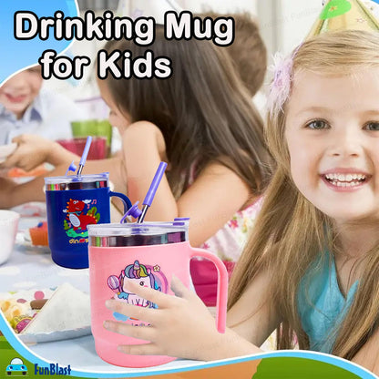 Unicorn Kids Insulated Mug with Straw | Leakproof Stainless Steel Cup with Handle