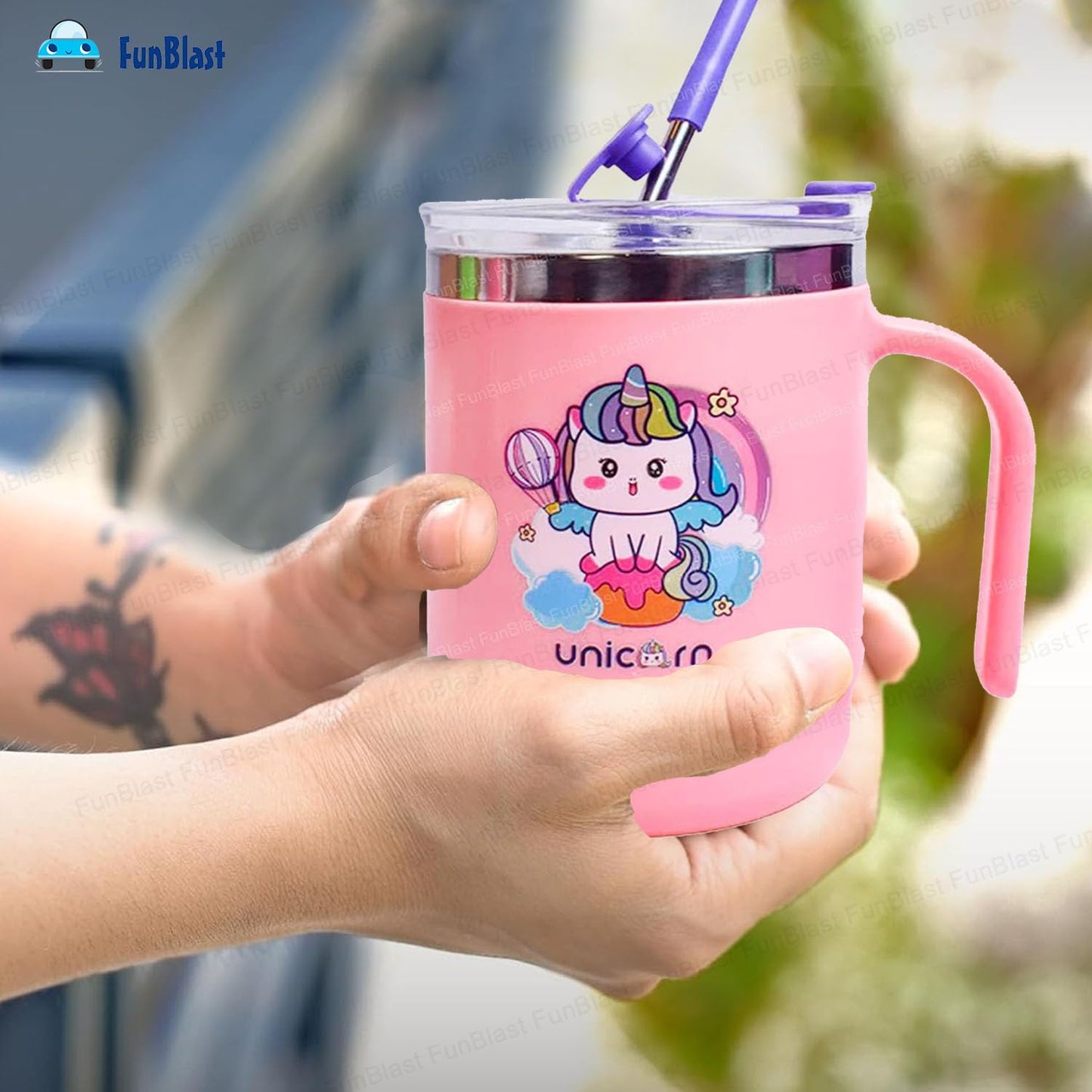 Unicorn Kids Insulated Mug with Straw | Leakproof Stainless Steel Cup with Handle