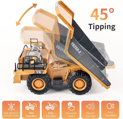 Remote Control Dump Truck | Heavy Duty RC Construction Truck with Lights, Sound & Rechargeable Battery