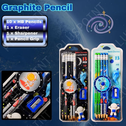 Space Theme Pencil Set for Kids | 13 PCS HB Graphite Pencils with Eraser, Sharpener & Accessories