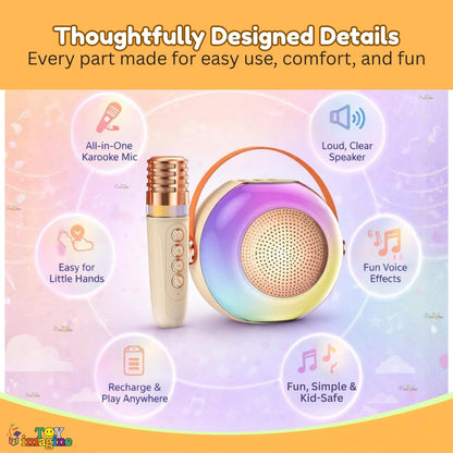 Wireless Karaoke Microphone with RGB Speaker | Portable Bluetooth Singing Mic with LED Lights & Rechargeable Battery
