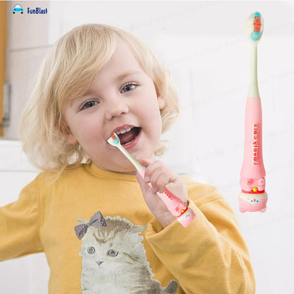 Cute Cat Kids (3-6 Years) Toothbrush (Pink) with Case – Ultra Soft Bristles & Travel-Friendly Design