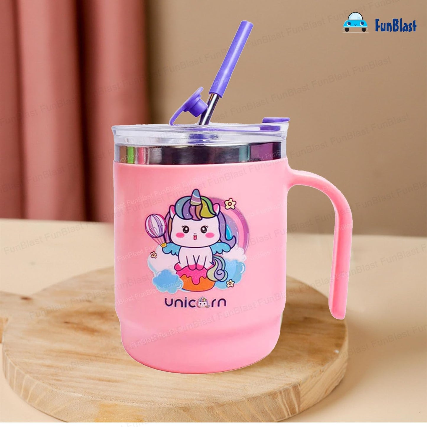 Unicorn Kids Insulated Mug with Straw | Leakproof Stainless Steel Cup with Handle