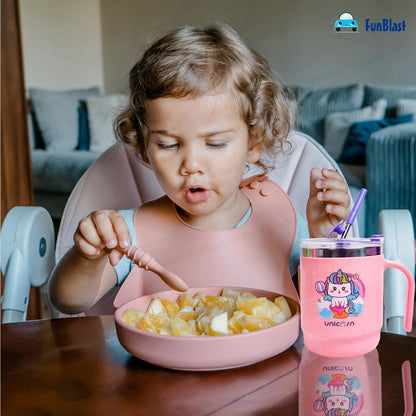 Unicorn Kids Insulated Mug with Straw | Leakproof Stainless Steel Cup with Handle