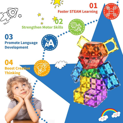 Magnetic Tiles Building Blocks Set | 75 PCS STEM Learning Construction Toy with Rolling Ball Track