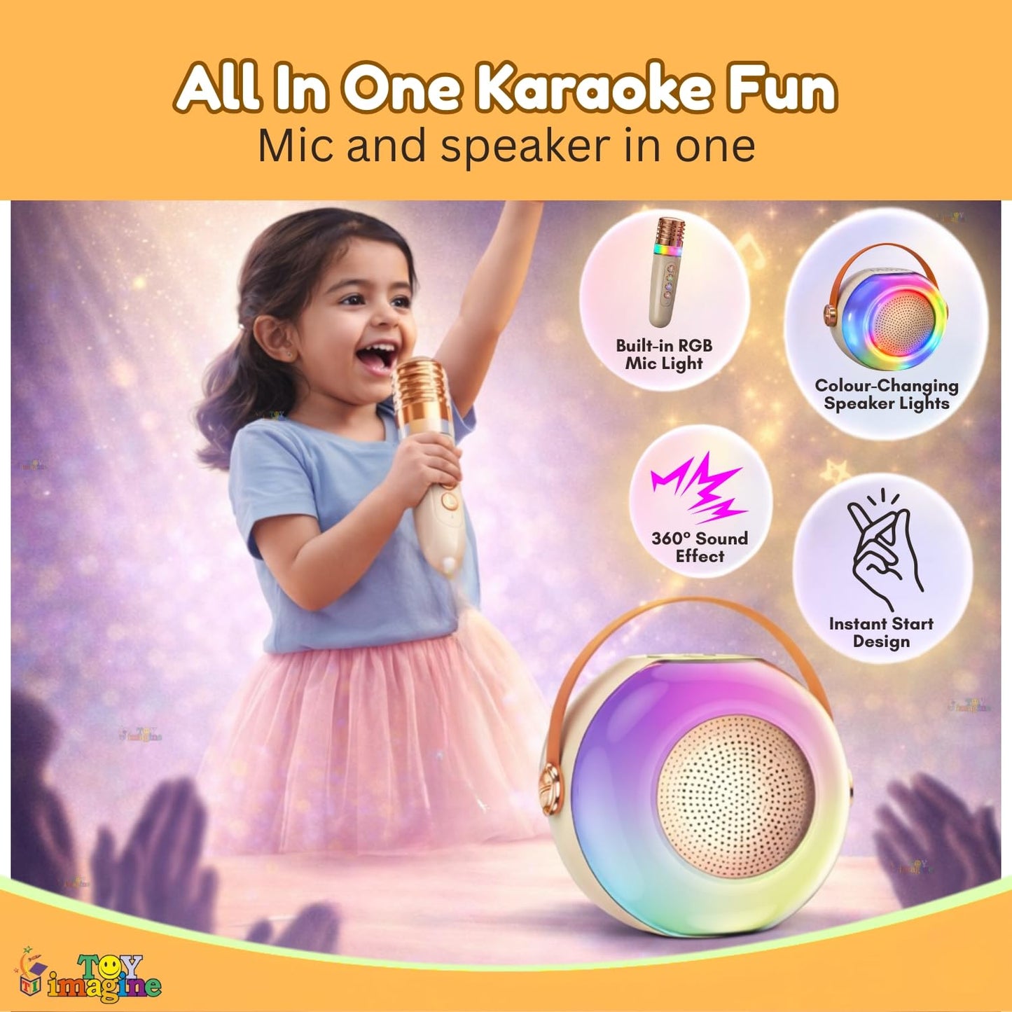Wireless Karaoke Microphone with RGB Speaker | Portable Bluetooth Singing Mic with LED Lights & Rechargeable Battery