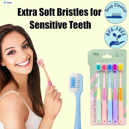 Adults Premium Soft Bristle Toothbrush Set (Pack of 5) – Deep Cleaning & Comfortable Grip