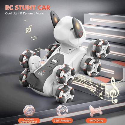 Smart RC Stunt Robot Dog – Gesture Control, Omni-Wheel 360° Drift Toy with Lights & Music