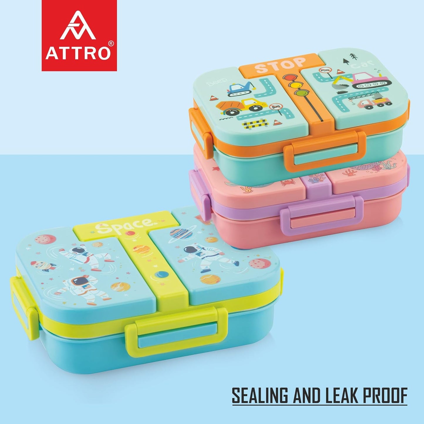 Kids Stainless Steel Lunch Box | 3-Compartment Leakproof Tiffin with Spoon & Cute Design