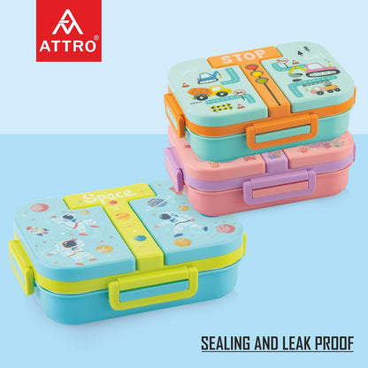 Kids Stainless Steel Lunch Box | 3-Compartment Leakproof Tiffin with Spoon & Cute Design