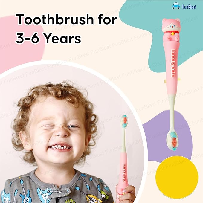 Cute Cat Kids (3-6 Years) Toothbrush (Pink) with Case – Ultra Soft Bristles & Travel-Friendly Design