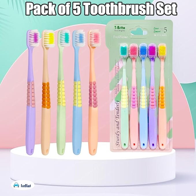 Adults Premium Soft Bristle Toothbrush Set (Pack of 5) – Deep Cleaning & Comfortable Grip