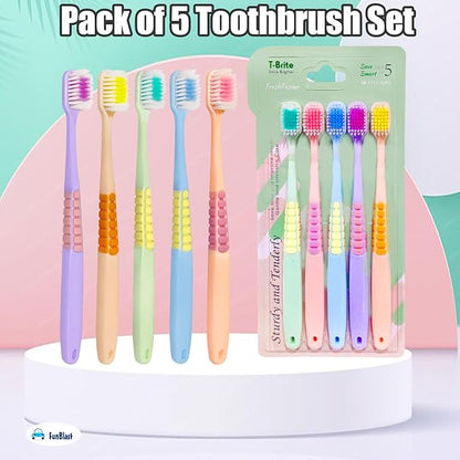 Adults Premium Soft Bristle Toothbrush Set (Pack of 5) – Deep Cleaning & Comfortable Grip