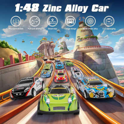 48 PCS Die-Cast Toy Car Set with Parking Garage & Play Mat – Kids Racing Playset