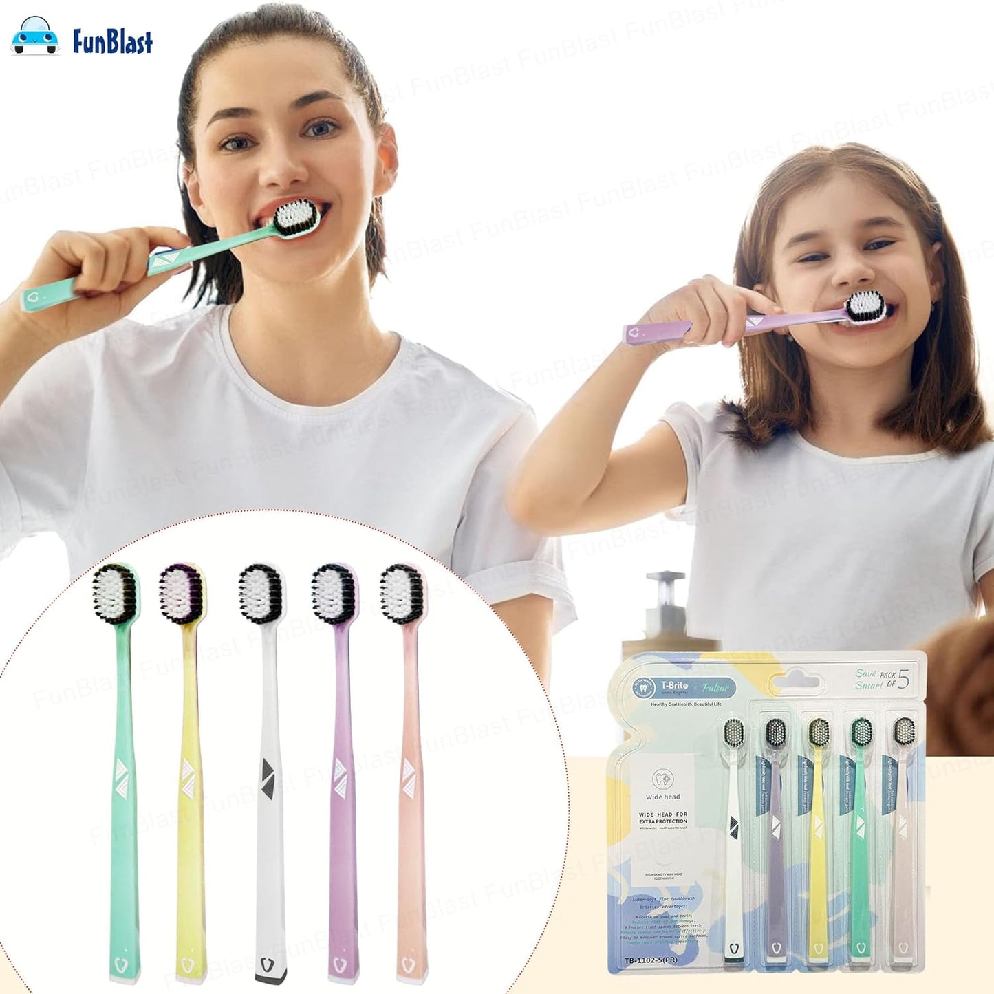 Adults Premium Charcoal Toothbrush Set (Pack of 5) – Soft Bristles Multi-Color Toothbrushes for Deep Cleaning
