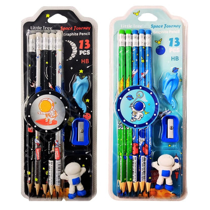 Space Theme Pencil Set for Kids | 13 PCS HB Graphite Pencils with Eraser, Sharpener & Accessories